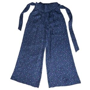 100% Silk Navy Blue w colorful dot print pants size S